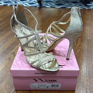 Nina Champagne Glitter Strappy High Heel Sandals